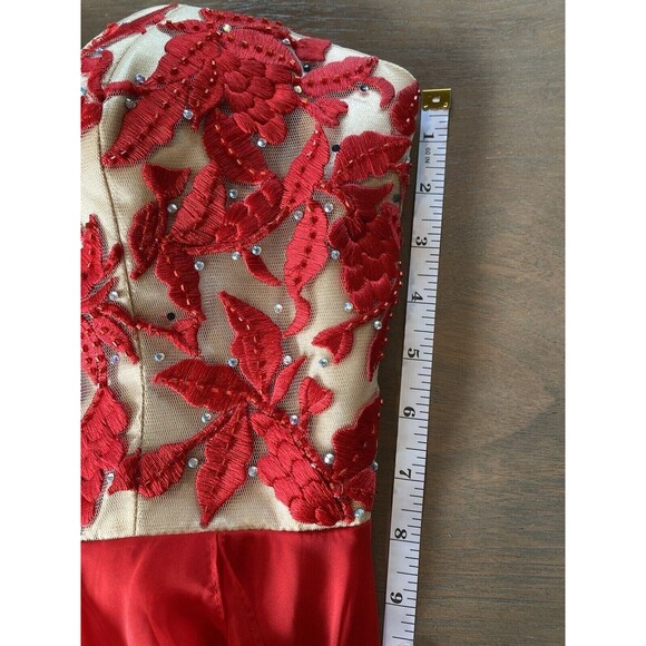 Sherri Hill Dress Size 10 Prom Pageant Gala Formal Gown Flowy Red Gold  # 1924 - Picture 9 of 16